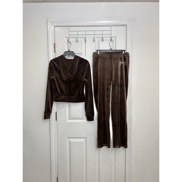 NEW! NWT JUICY COUTURE Velour OG Bling Tracksuit Hoodie & Pant Set Brown Sugar S - Picture 4 of 10